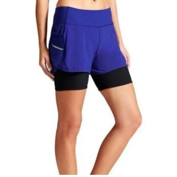 Athleta Size Small Blue Sapphire Ready Set 2 In 1 Shorts 438873 Activewear - Picture 1 of 10